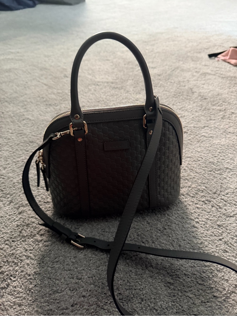 Gucci Black Quilted Dome Satchel with Crossbody Strap